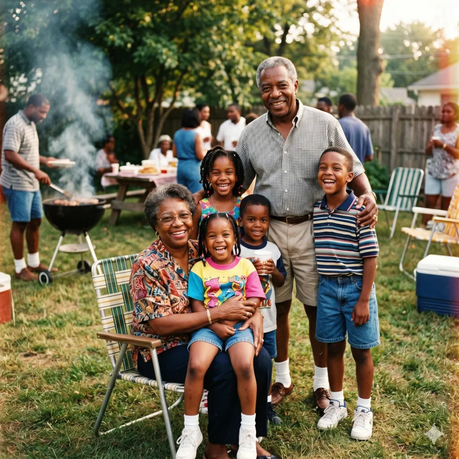 Grandparents and grandkids at the cookout grill